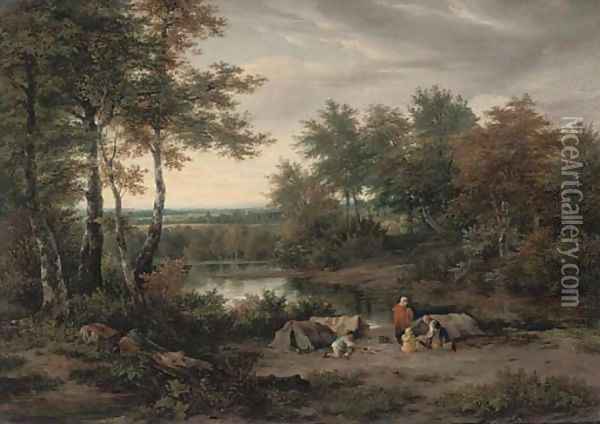 Camping on the river bank Oil Painting - Joseph Vincent Barber