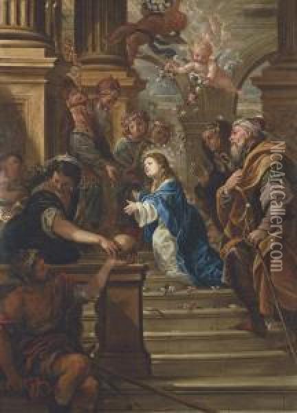 The Presentation Of The Virgin In The Temple With Saints Anne Andjoachim Oil Painting - Francisco Rizi