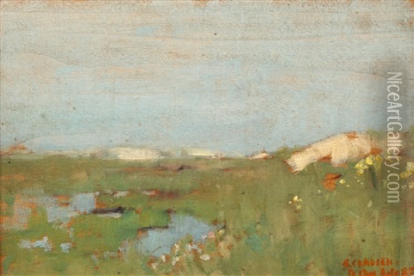 Sand Dunes (+ Study Of A Girl's Head; 2 Works) Oil Painting - Sir George Clausen