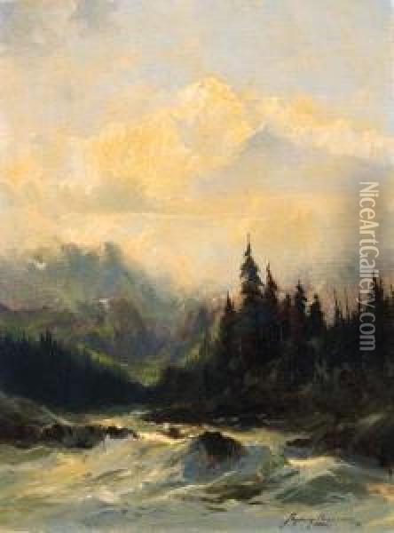 Rapids Of The Tokosheetna River Oil Painting - Sidney Laurence