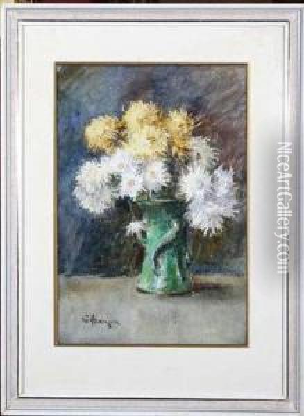 Flowers Arranged In A Green Vase Oil Painting - John Atkinson