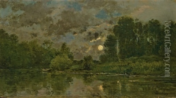 Paysage Au Clair De Lune Oil Painting - Charles Francois Daubigny