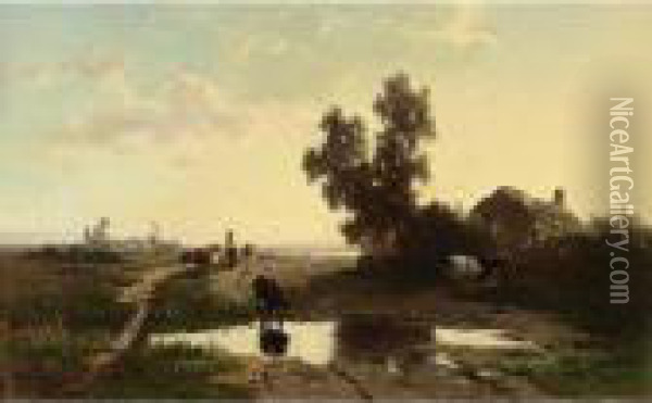 A Country Scene At Dusk Oil Painting - Willem Roelofs