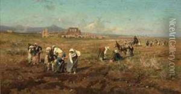 Working The Land On The Roman Campagna Oil Painting - Pietro Barucci