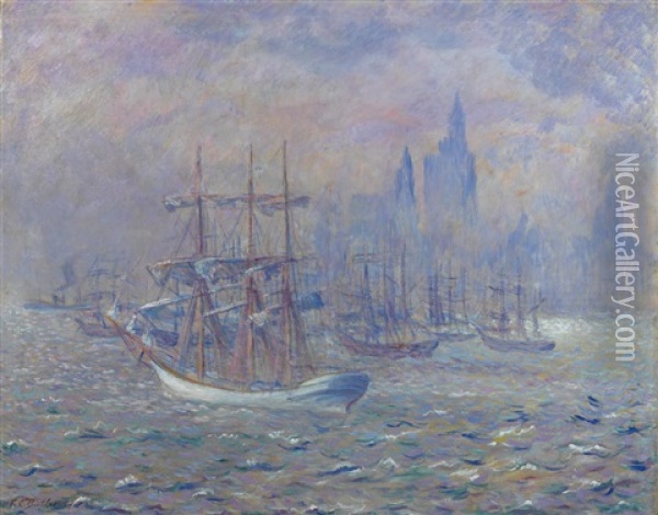 Sailboats, Upper Bay, New York Oil Painting - Theodore Earl Butler