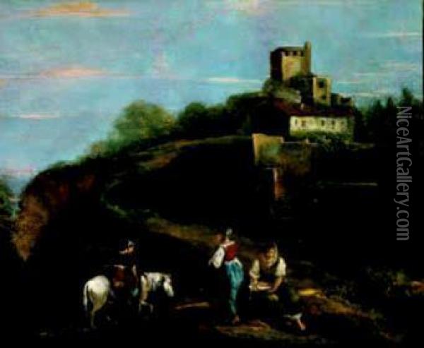 Paesaggio Con Contadine Oil Painting - Giuseppe Zais