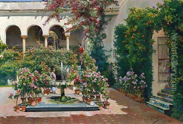 A Courtyard in Seville Oil Painting - Manuel Garcia y Rodriguez