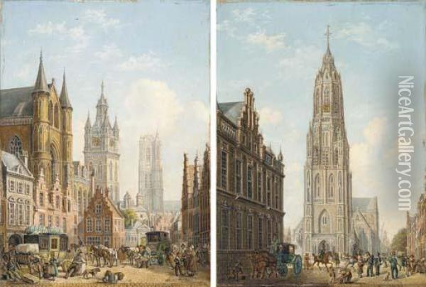 Views Of The Town Square Oil Painting - Andries Leyderdorp