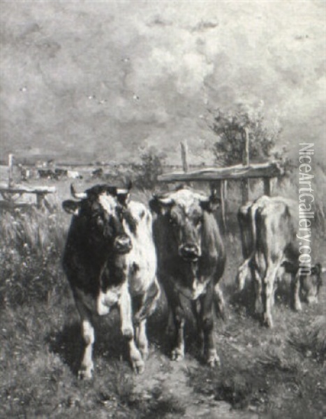 Cattle In Summer Pastures Oil Painting - Johannes Hubertus Leonardus de Haas