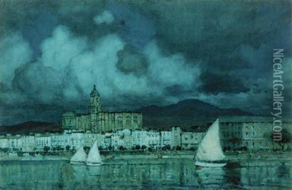 Malaga From The Mole Oil Painting - Albert Moulton Foweraker