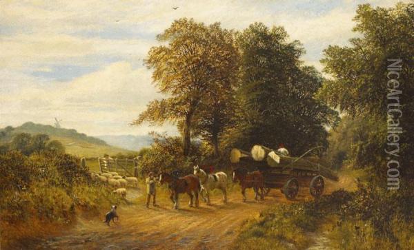A Surrey Lane Oil Painting - Alfred I Glendening