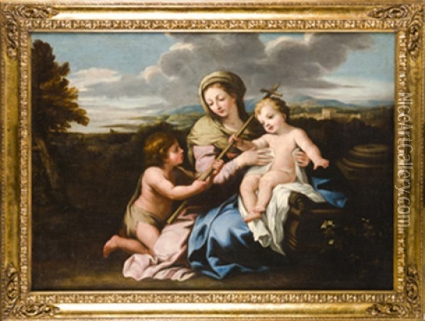 La Virgen Con Nino Y San Juan Bautista Joven Oil Painting - Giovanni Francesco Romanelli