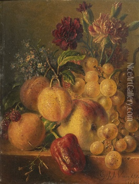 Nature Morte Aux Fruits, Raisins Et Poivrons Oil Painting - Georgius Jacobus Johannes van Os