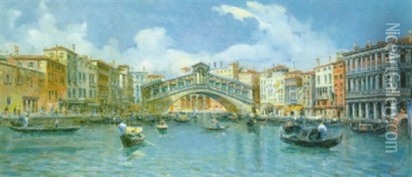 Puente De Rialto Oil Painting - Antonio Maria de Reyna Manescau