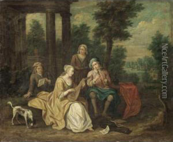 A Fete Champetre With Figures Playing Musical Instruments Oil Painting - Peter Jacob Horemans