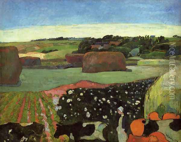 Haystacks In Britanny Aka The Potato Field Oil Painting - Paul Gauguin