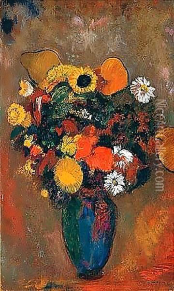 Fleurs Dans Un Vase Vert 2 Oil Painting - Odilon Redon