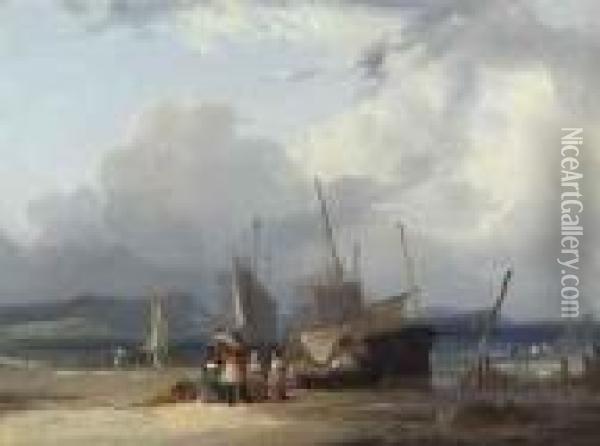 Bringing In The Catch Oil Painting - Snr William Shayer