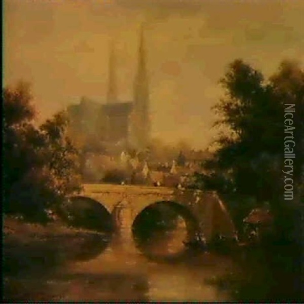Ansicht Von Chartres Oil Painting - Pierre Justin Ouvrie