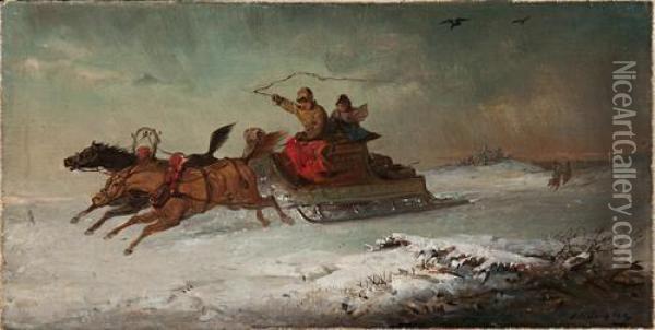 Racing Troika Pursued By Wolves Oil Painting - Edward Robert Smythe
