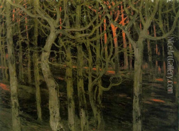 Wald Oil Painting - Walter Leistikow