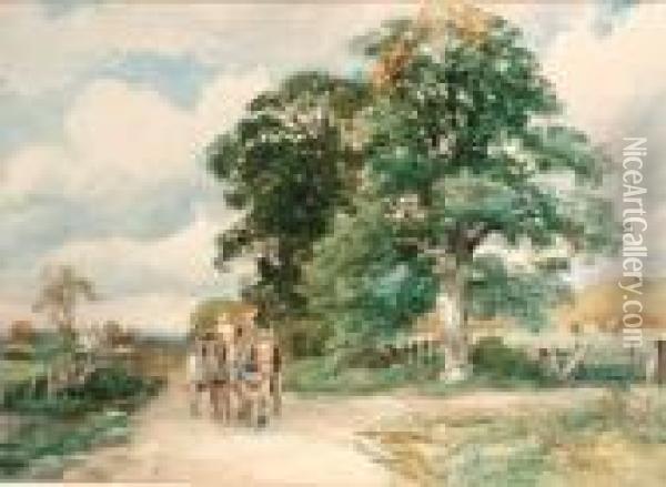 Homeward Bound; And The Woodcutters Oil Painting - David Bates