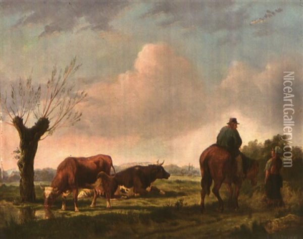 Kuhe Mit Einem Hirten Zu Pferd Auf Der Weide Oil Painting - Jan Kobell the Younger