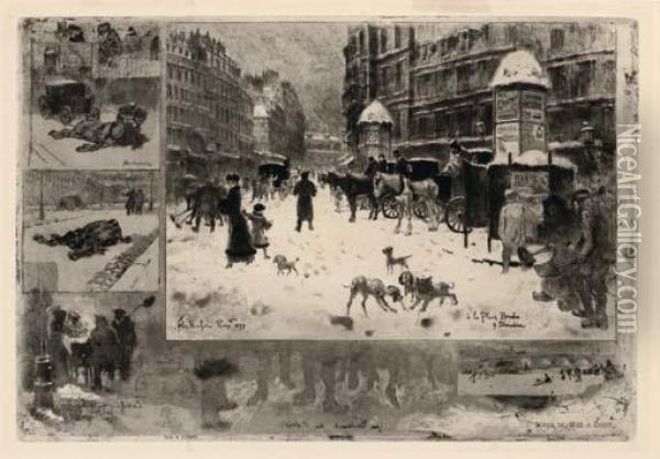 L'hiver A Paris (la Neige A Paris) Oil Painting - Felix-Hilaire Buhot