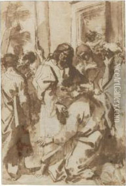 Christ Giving The Keys To Saint Peter Oil Painting - Salvator Rosa