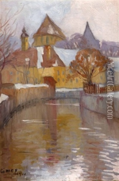 Schlossanlage Am Kanal Im Winter Oil Painting - Lajos Gimes