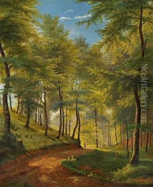 En Forarsdag I Skoven Oil Painting - Carl Frederik Peder Aagaard