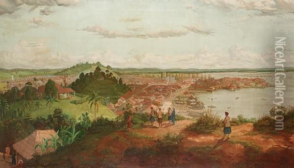 Singapore From Mount Wallich At Sunrise Oil Painting - M. Brown Elizabeth