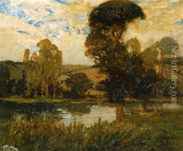Trees By A Lake Oil Painting - Robert Gwelo Goodman