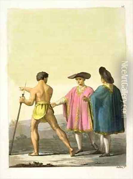 Men Wearing Ceremonial Ponchos in Santiago Chile Oil Painting - Gallo Gallina