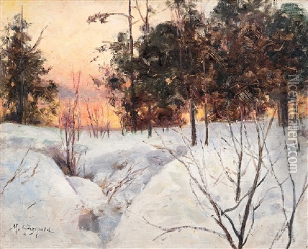 Winter Evening Oil Painting - Mariya Alekseeva Fedorova