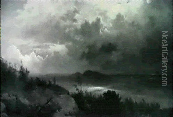 Storm Moving Across The River Valley Oil Painting - Carl August Sommer