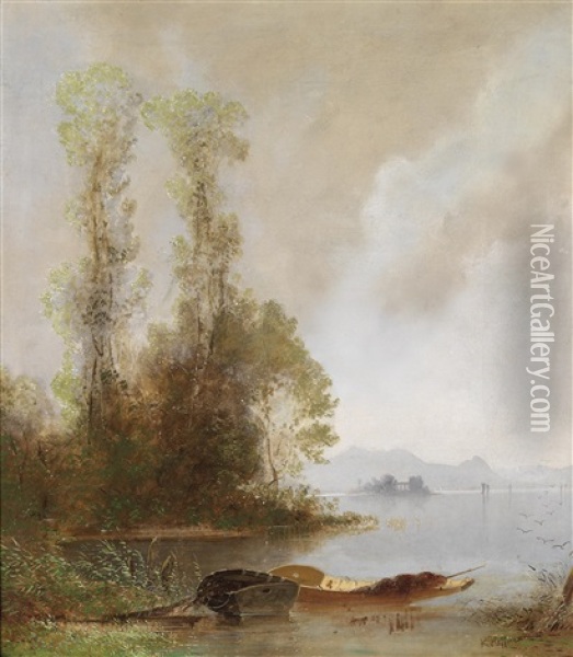 Flusslandschaft Oil Painting - Karl Heffner