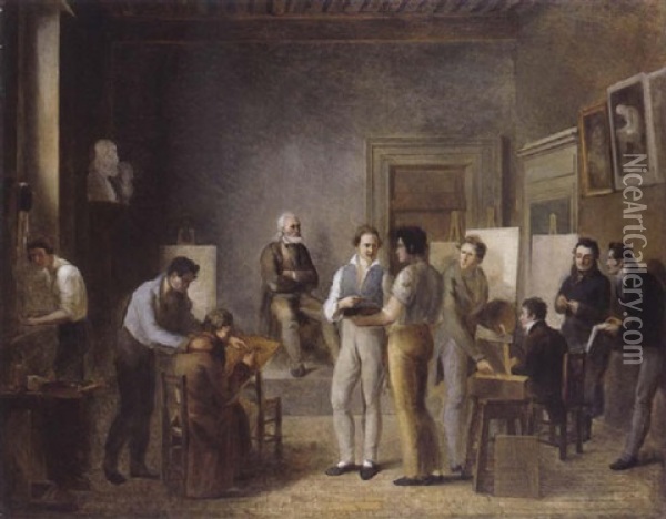 La Classe De Peinture Des Beaux-arts A L'ecole De Lyon Oil Painting - Jean Marie Jacomin