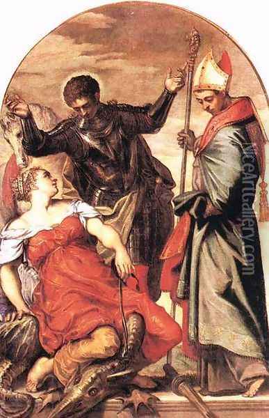 St Louis, St George and the Princess c. 1553 Oil Painting - Jacopo Tintoretto (Robusti)