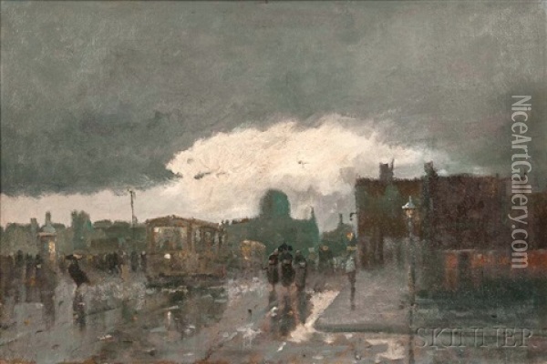Paris In The Rain Oil Painting - Luigi Loir