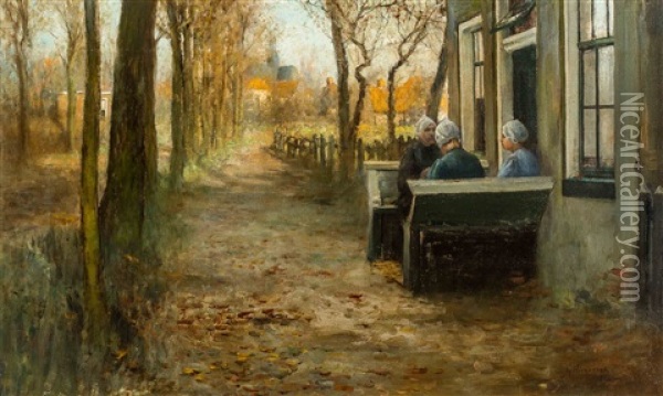 Dutch Women Conversing Oil Painting - George Hitchcock
