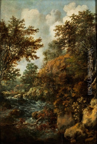 Bewaldete Landschaft Mit Fluss Oil Painting - Allaert van Everdingen