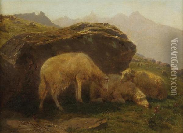Sheep On A Hillside Oil Painting - Rosa Bonheur