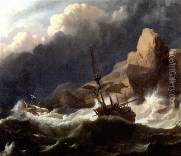 Schiffe In Seenot Oil Painting - Allaert van Everdingen