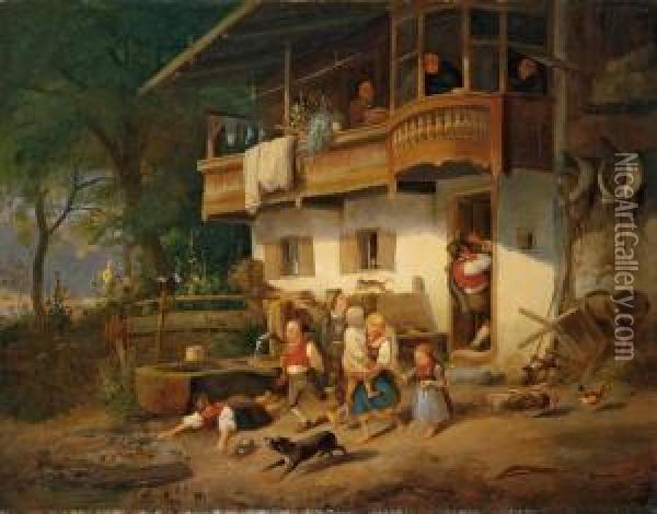 Die Vertreibung Aus Dem Bauernhaus Oil Painting - Joseph Heinrich L. Marr