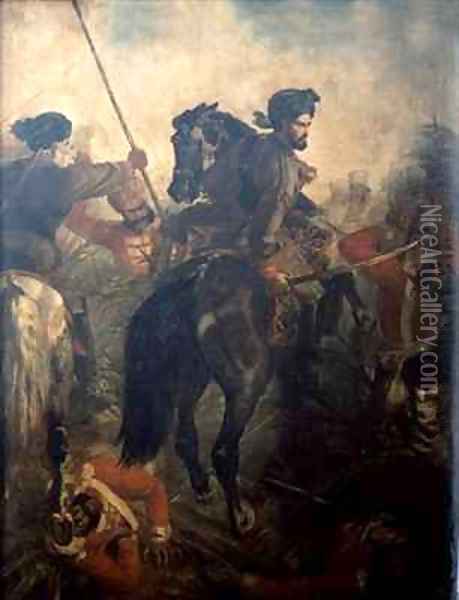 Captain Dighton MacNaghten Probyn 1833-1924 at the Battle of Agra on 10th of October 1857 Oil Painting - Chevalier Louis-William Desanges