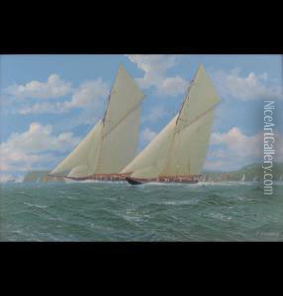 Britannia And White Heather Off The Isle Of Wight Oil Painting - Johann Jonas Michael