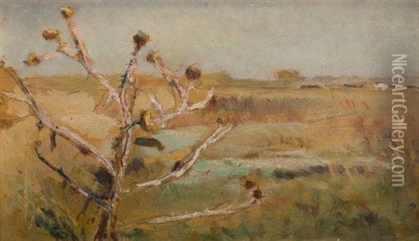 Landscape With Thistles Oil Painting - Jan Stanislawski