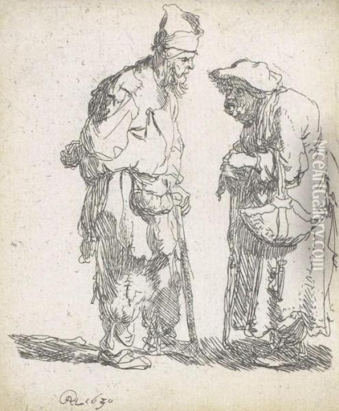 Bettler Und Bettlerin Inunterhaltung Oil Painting - Rembrandt Van Rijn