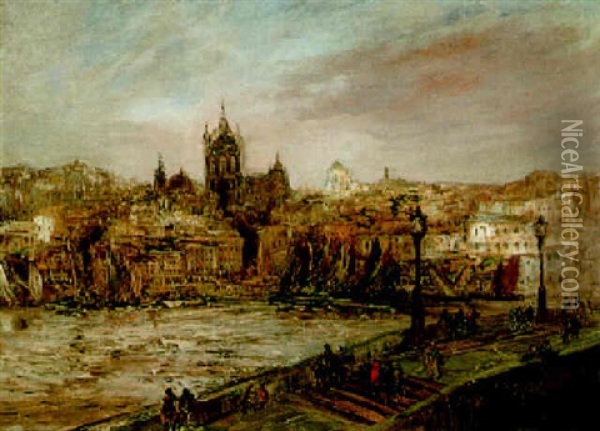 Blick Auf Eine Stadt Am Flus Oil Painting - Edouard-Jacques Dufeu